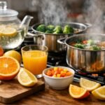 Zöldségek és gyümölcsök C-vitamin tartalmát vizuálisan mutató hőhatás ábra főzés közben
