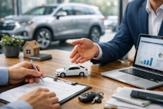 Operatív lízing folyamat az autókereskedésben, szerződés aláírása.