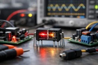 Optocsatoló belső LED-je és fototranzisztorja közötti galvanikus leválasztást ábrázoló ábra