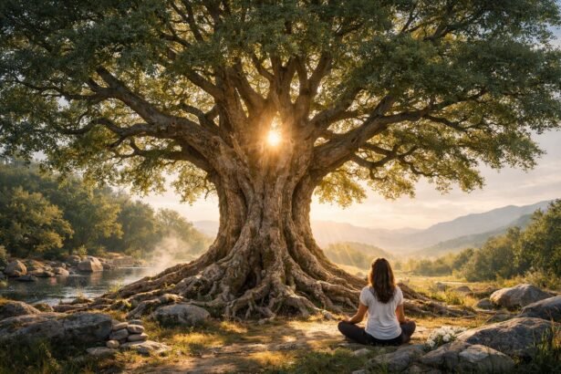 Az életfa kozmikus és belső fejlődést jelképező ábrája meditációval és spirituális útmutatást