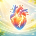Zöld növények és napfény mellett szív formájú grafika a D-vitamin szerepéről a szív egészségében