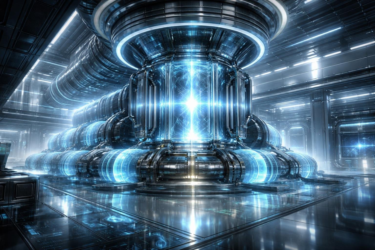 Fiktív IVReaktor koncepció szemléltető metszet és modern technológiai elemek a jövő energetikájában