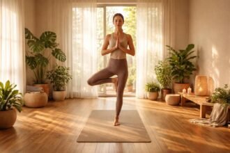 Jógázó személy meditatív légzéssel, összhangban a testtel és lélekkel, belső harmóniával