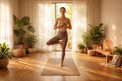 Jógázó személy meditatív légzéssel, összhangban a testtel és lélekkel, belső harmóniával