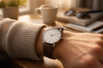 Divatos napi viselethez összehasonlított karórák, felhasználó a csuklójára próbálja, tudatos választást