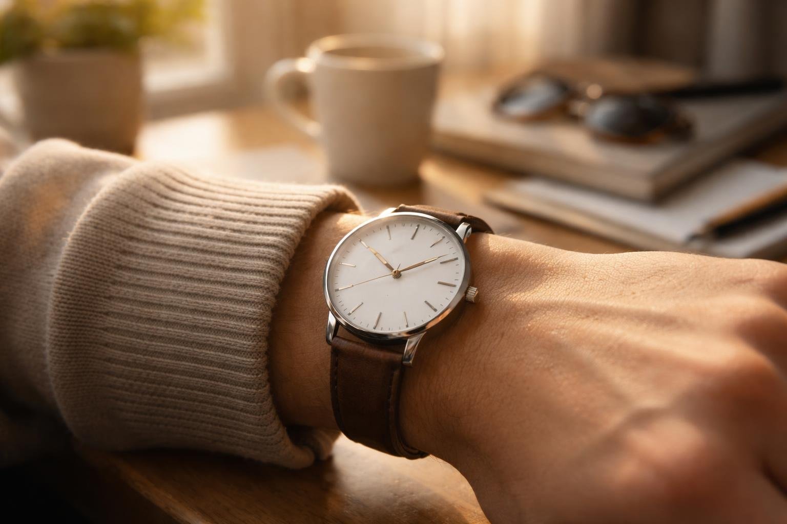 Divatos napi viselethez összehasonlított karórák, felhasználó a csuklójára próbálja, tudatos választást