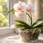 Lepkeorchidea beltéri környezetben, hosszú virágzás után nyugalmi időszakot mutat, egészséges levelekkel.